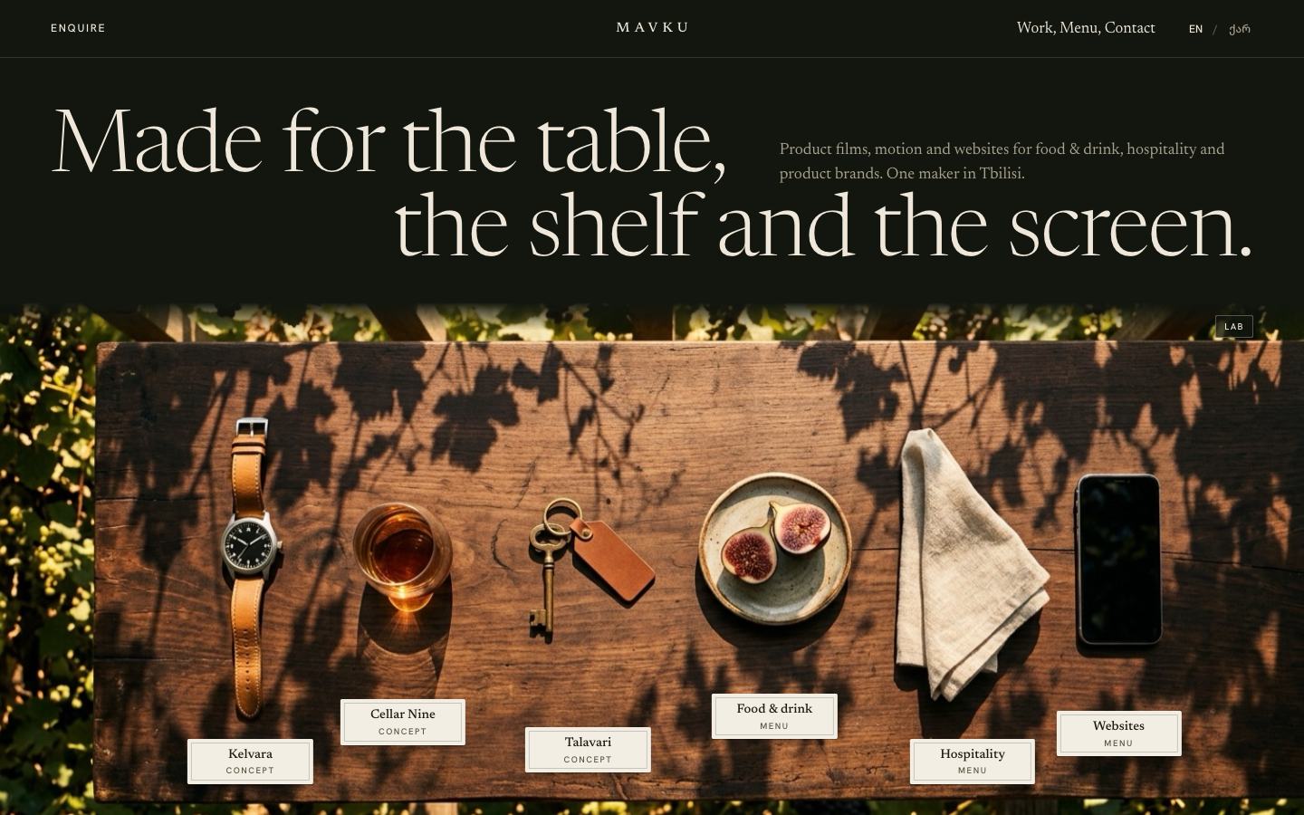 Table direction: objects on a golden-hour table