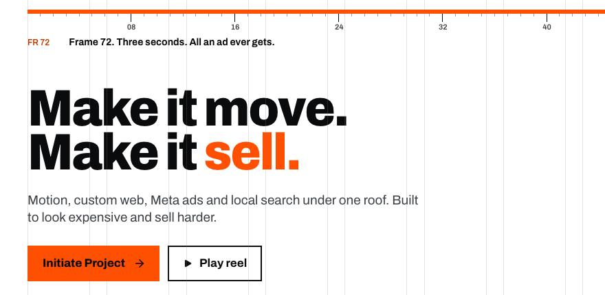 Kinetic Poster theme: white paper, black type, one orange, a visible grid